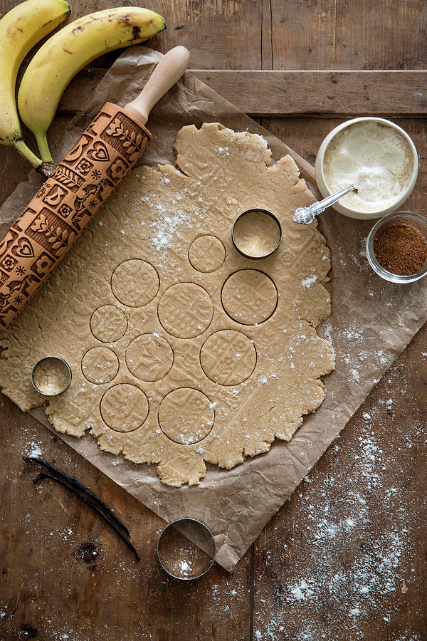 Vegan Biscuit Dough With A Patterned Rolling Pin Photograph by Syl Loves