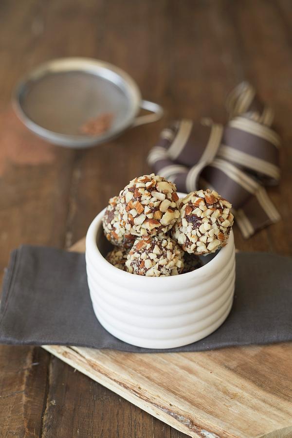 Vegan Bliss Balls With Chopped Almonds Photograph by Elle Brooks