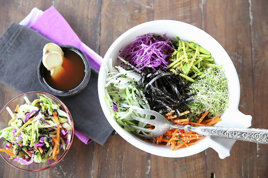 Vegan Buddha Bowl With Different Raw Vegetables Photograph by Elle Brooks