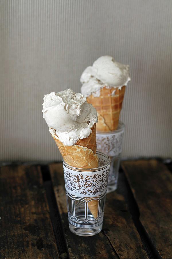Vegan Chai Ice Cream In Cones Photograph by Ev Thomas