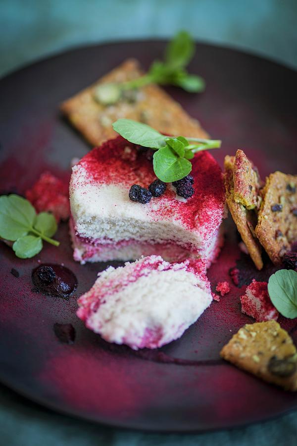 Vegan Cheese With Beetroot Powder, Aronia Berries, And Crackers superfood Photograph by Eising Studio