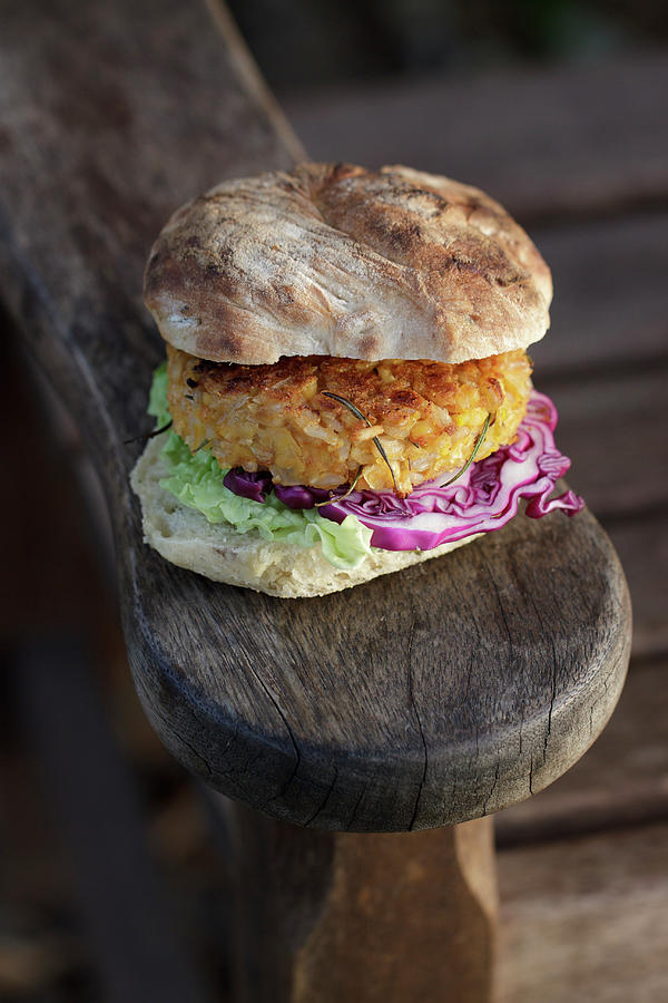 Vegan Chickpea And Rice Burger With Cumin, Rosemary And Grated Lemon Rind Photograph by Lee Parish