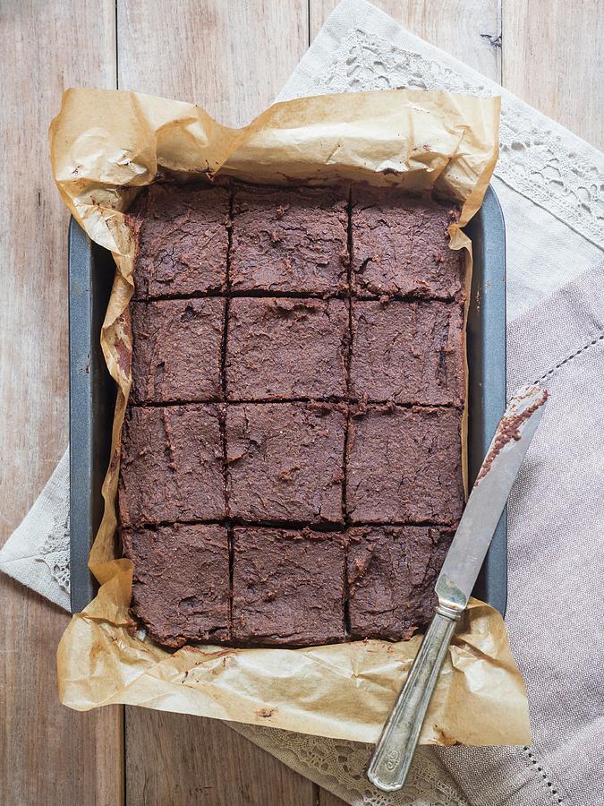 Vegan Chickpea Brownies In A Baking Tin Photograph by Magdalena Paluchowska