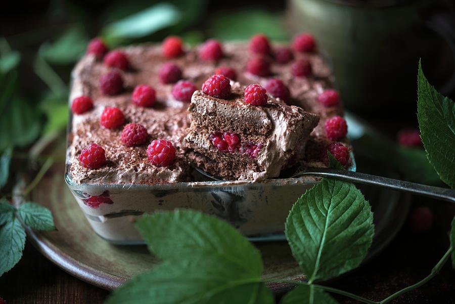 Vegan Chocolate And Raspberry Dessert Photograph by Kati Neudert