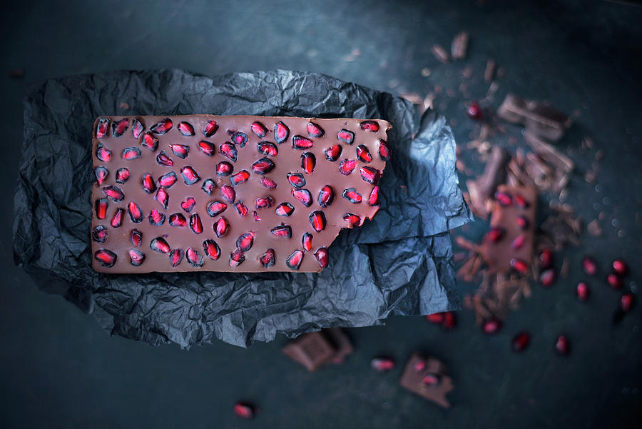 Vegan Chocolate Bar With Pomegranate Seeds Photograph by Kati Neudert