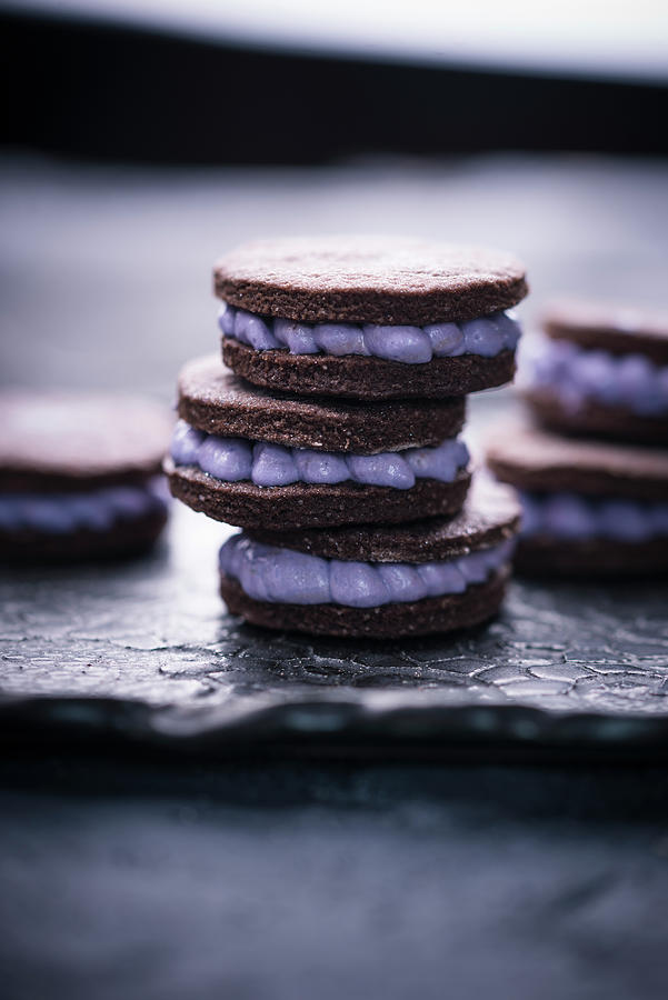 Vegan Chocolate Biscuits Filled With Elderberry Cream Photograph by Kati Neudert