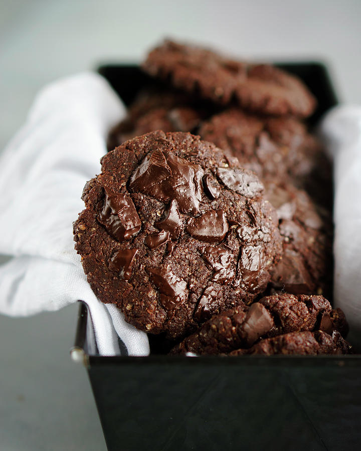 Vegan Chocolate Biscuits In A Black Loaf Tin Photograph by Paulina Sauer