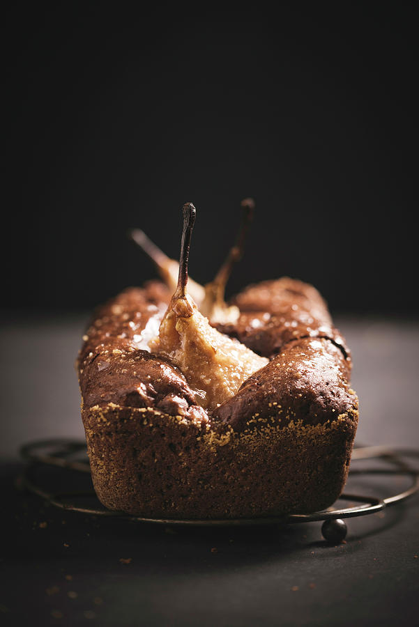 Vegan Chocolate Cake With Baked Pears, Glazed With Elderflower Jelly Photograph by Kati Neudert