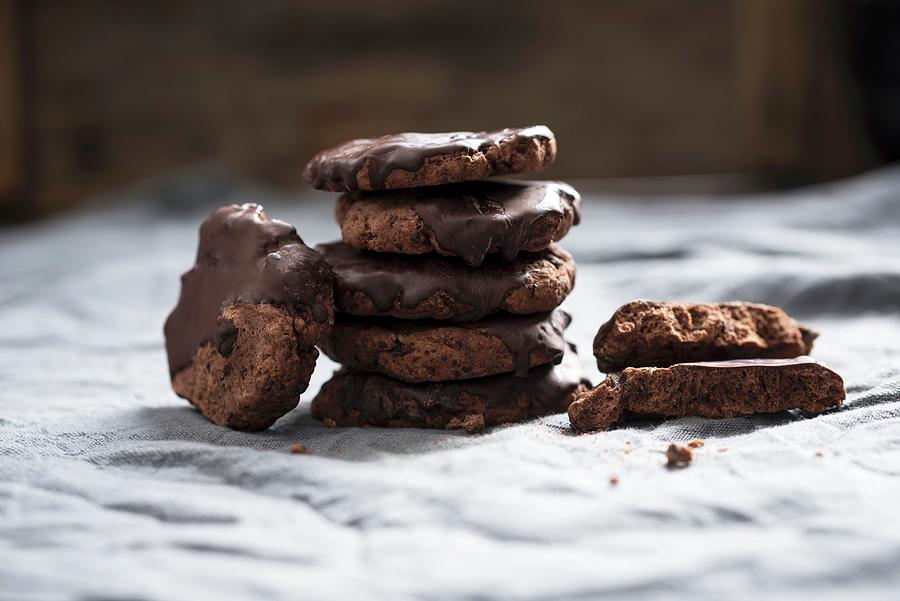 Vegan Chocolate Chip Cookies With A Dark Chocolate And Nougat Glaze Photograph by Kati Neudert