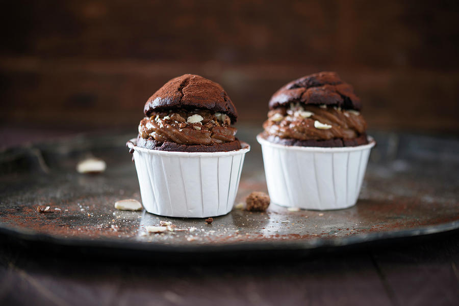 Vegan Chocolate Cupcakes With Coffee Cream And Sugared Almonds Photograph by Kati Neudert