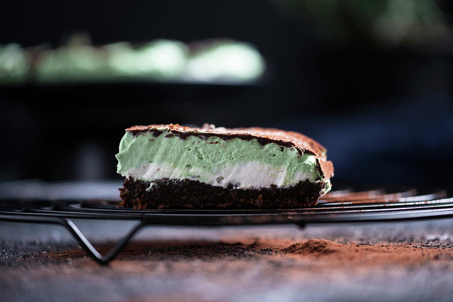 Vegan Chocolate Mint Cream Cake With Chocolate Icing And Cocoa Powder Photograph by Kati Neudert