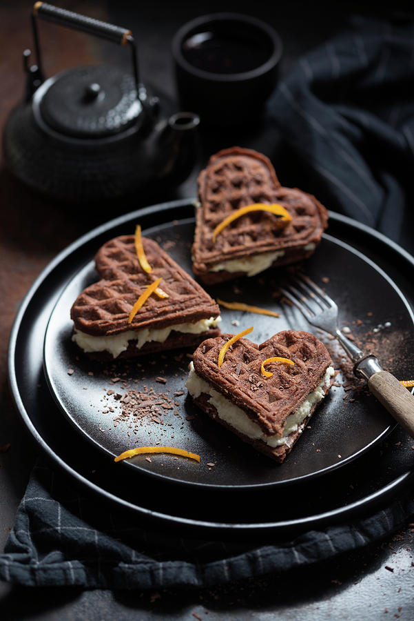 Vegan Chocolate Waffles Filled With Orange Mousse Photograph by Kati Neudert