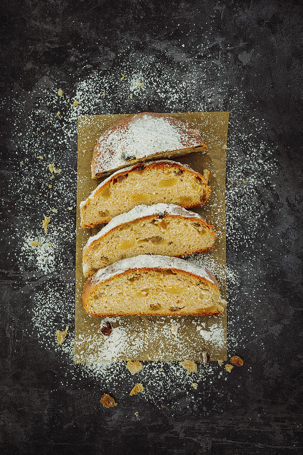 Vegan Christmas Stollen Made With Coconut Oil, Marzipan And Raisins Photograph by Jan Wischnewski