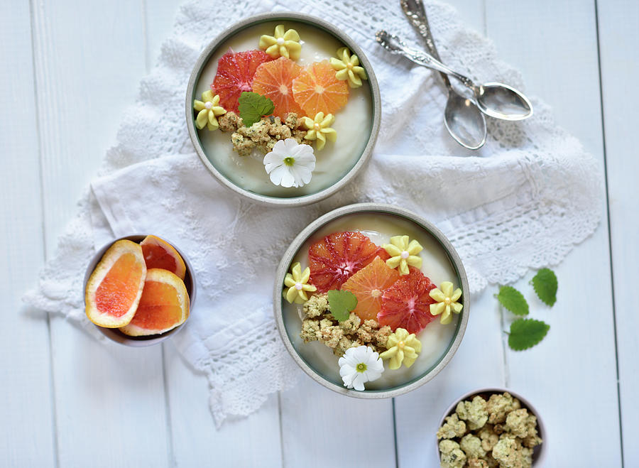 Vegan Citrus Dessert With Lime Pudding And Fresh Blood Orange Photograph by B.b.s Bakery