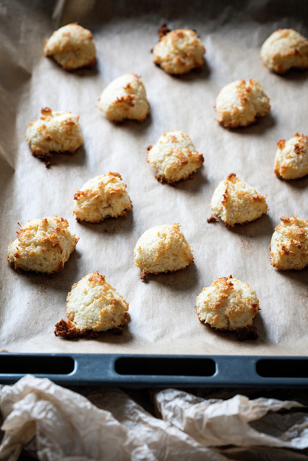 Vegan Coconut Macaroons On A Baking Tray Photograph by Kati Neudert