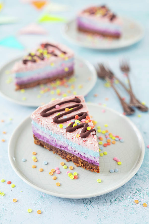 Vegan Confetti Cake no Bake Cheesecake With Coloured Fruit Powder Photograph by Jan Wischnewski