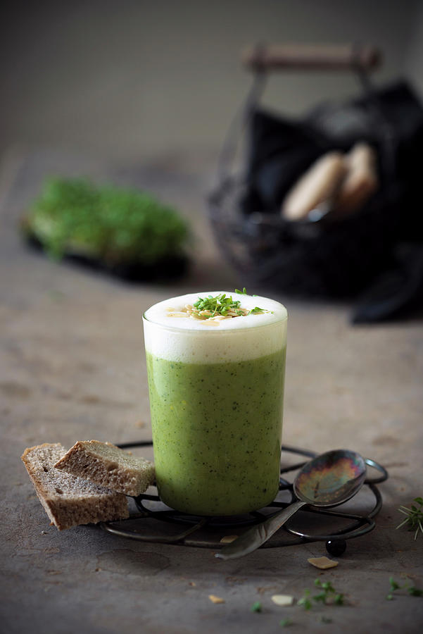 Vegan Cream Of Broccoli Soup With Almond Foam Photograph by Kati Neudert