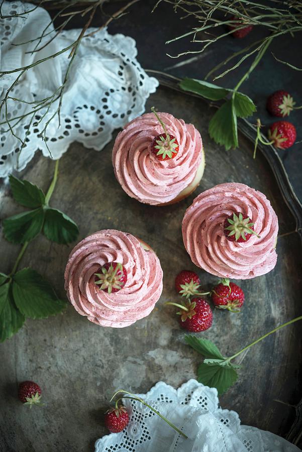 Vegan Cupcakes With Strawberry Frosting Photograph by Kati Neudert