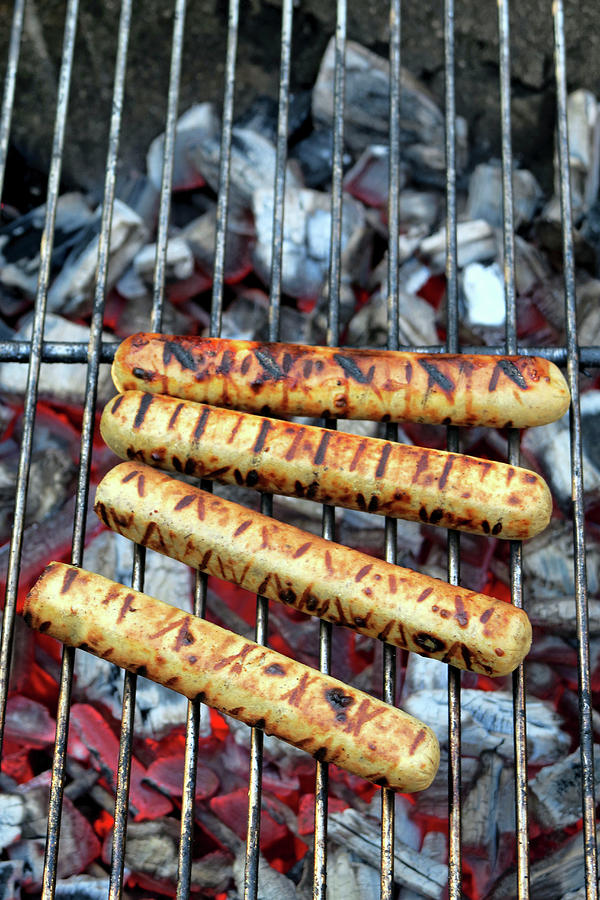 Vegan Curry Sausages On A Barbecue Photograph by Petr Gross