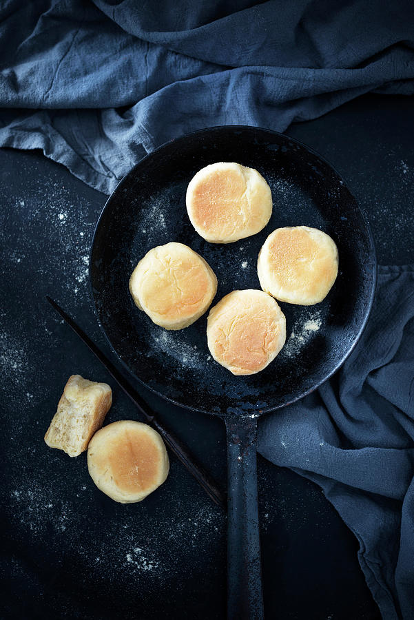 Vegan English Muffins pan-baked Yeast Dough Dusted In Cornflour Photograph by Kati Neudert