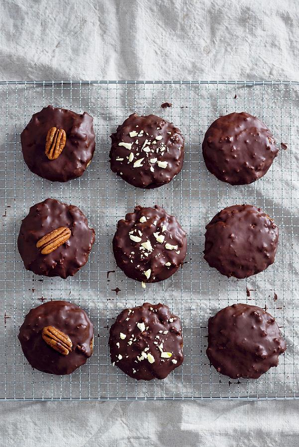 Vegan Gingerbread Biscuits Covered In A Dark Chocolate Glaze Photograph by Kati Neudert