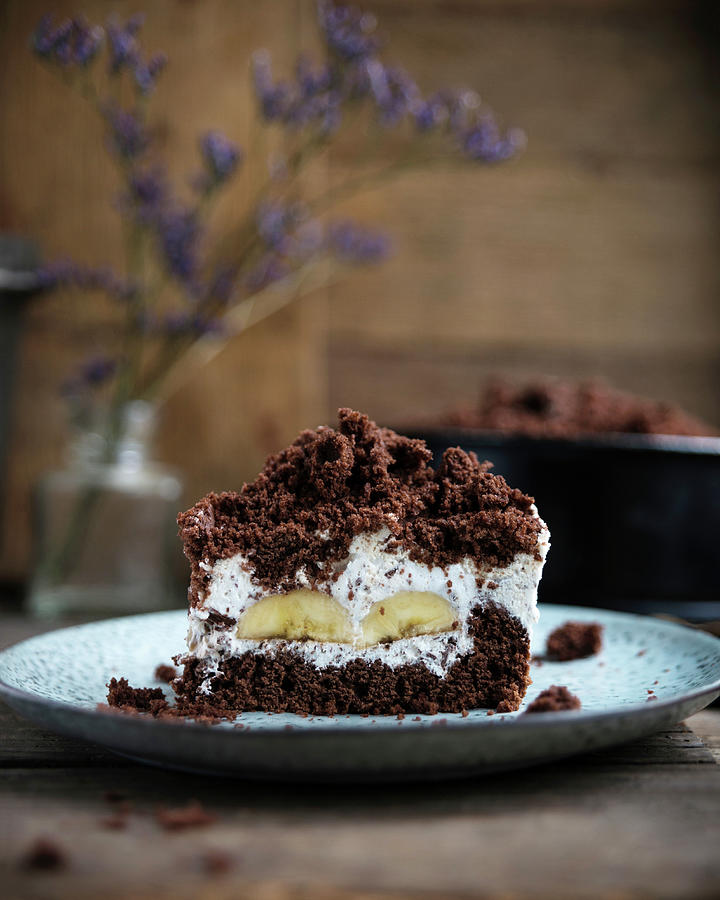 Vegan Mole Cake Chocolate Cake With Chocolate Crumb Cream And Bananas Photograph By Kati Neudert