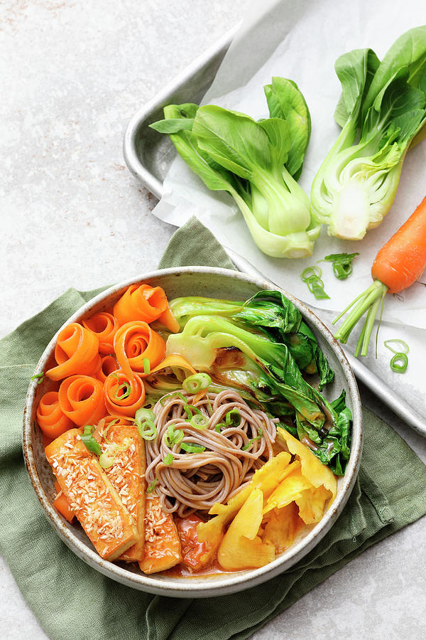 Vegan Noodle Bowl With Pak Choy, Pineapple And Tofu Photograph by Mathias Neubauer / Stockfood Studios