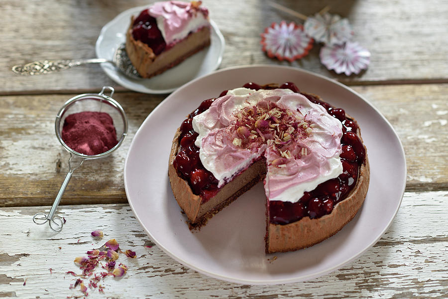 Vegan Nougat Cheesecake With Raspberries And Cream Photograph by B.b.s Bakery