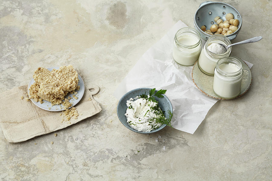 Vegan parmesan, Macadamia Nut yoghurt And Almond cream Cheese Photograph by Stockfood Studios /  Ulrike Holsten