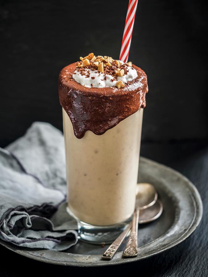 Vegan Peanut Butter Banana Smoothie With Chocolate Topping Photograph by Magdalena Paluchowska