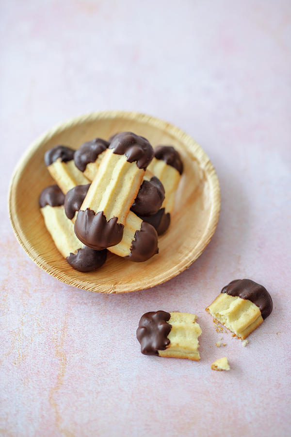 Vegan Piped Biscuits With Dark Chocolate Photograph by Jan Wischnewski