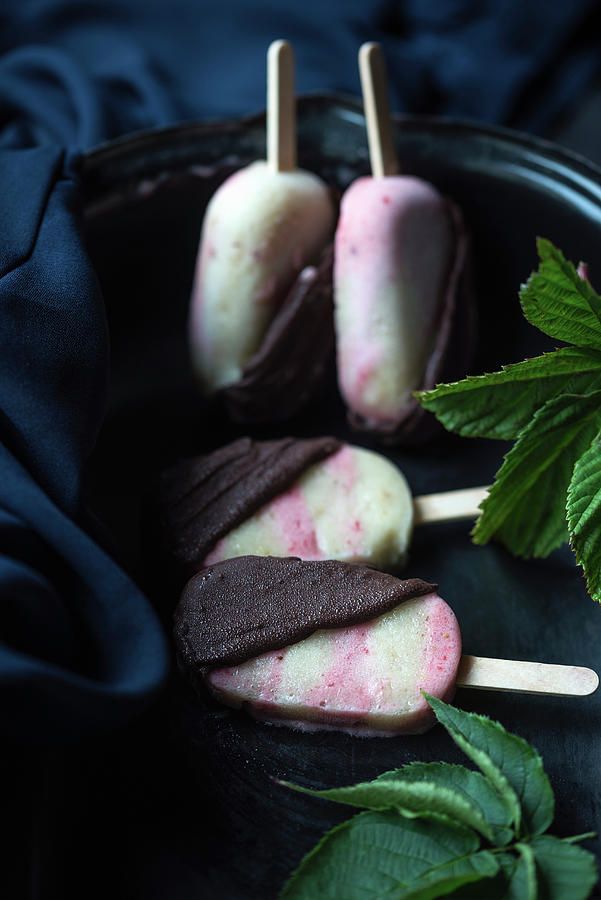 Vegan Raspberry And Banana Ice Cream Sticks Photograph by Kati Neudert