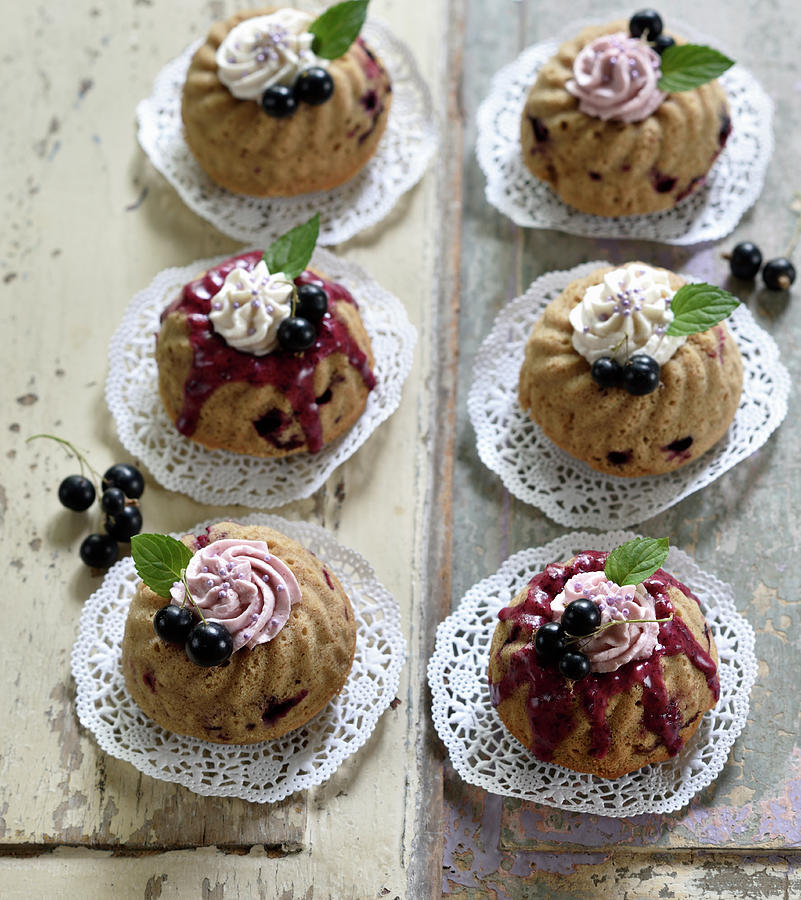 Vegan Redcurrant And Hazelnut Bundt Cakes With Berry Cream Photograph by B.b.s Bakery