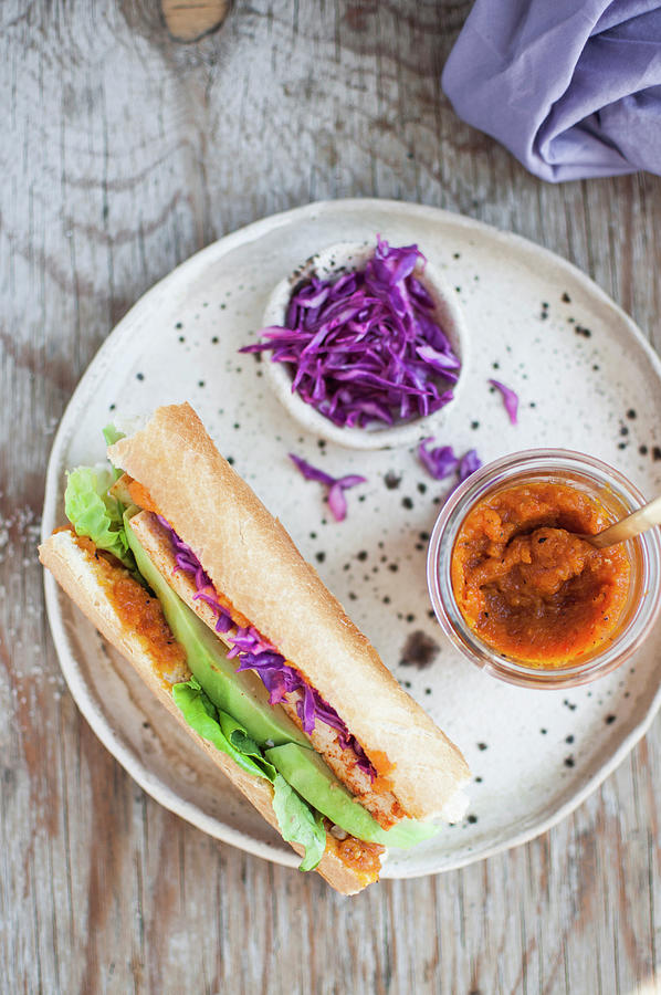 Vegan Sandwich With Tofu, Avocado, Red Cabbage And Carrot Habanero Sauce Photograph by Kachel Katarzyna
