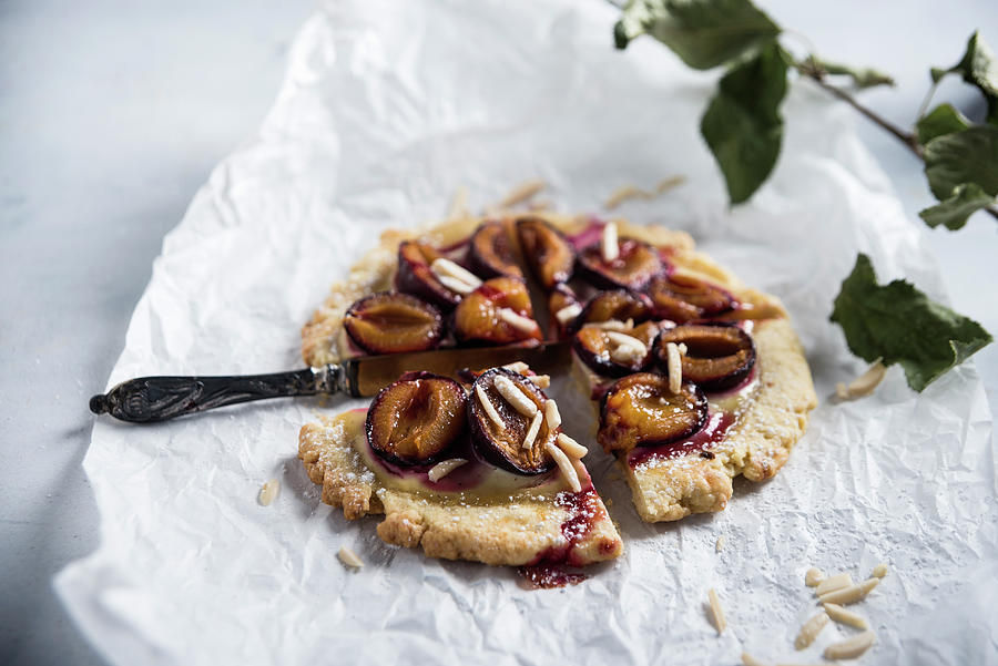 Vegan Shortcrust Pastry Topped With Damsons And Almonds Photograph by Kati Neudert