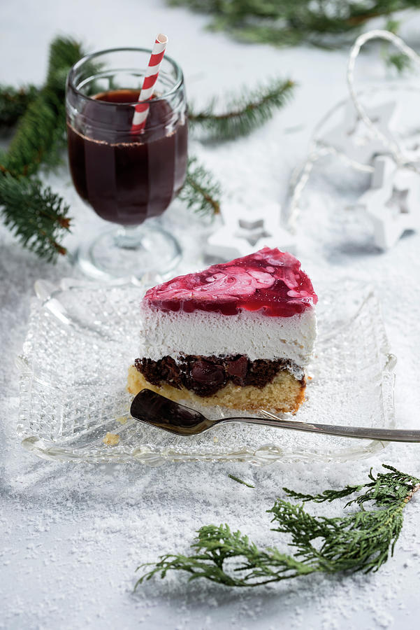 Vegan Sour Cherry Cream Cake With Wintry Decorations Photograph by Kati Neudert