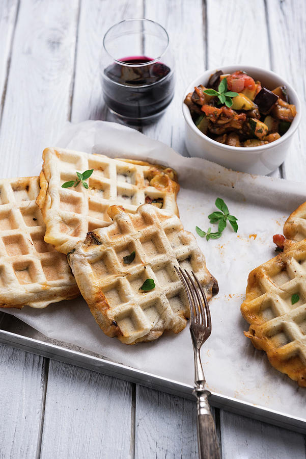 Vegan Spelt Waffles With Mediterranean Vegetables Photograph by Kati Neudert