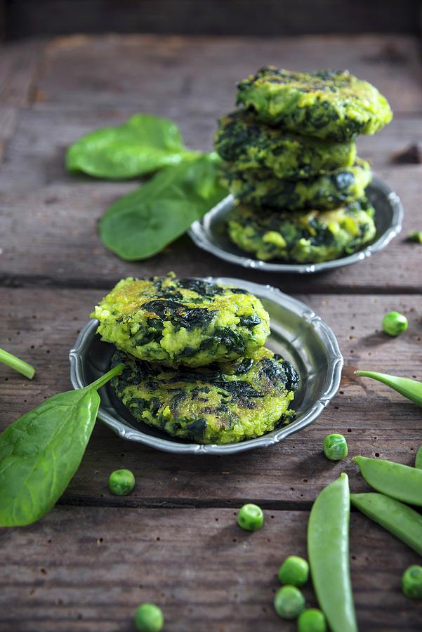 Vegan Spinach And Pea Fritters Photograph by Kati Neudert