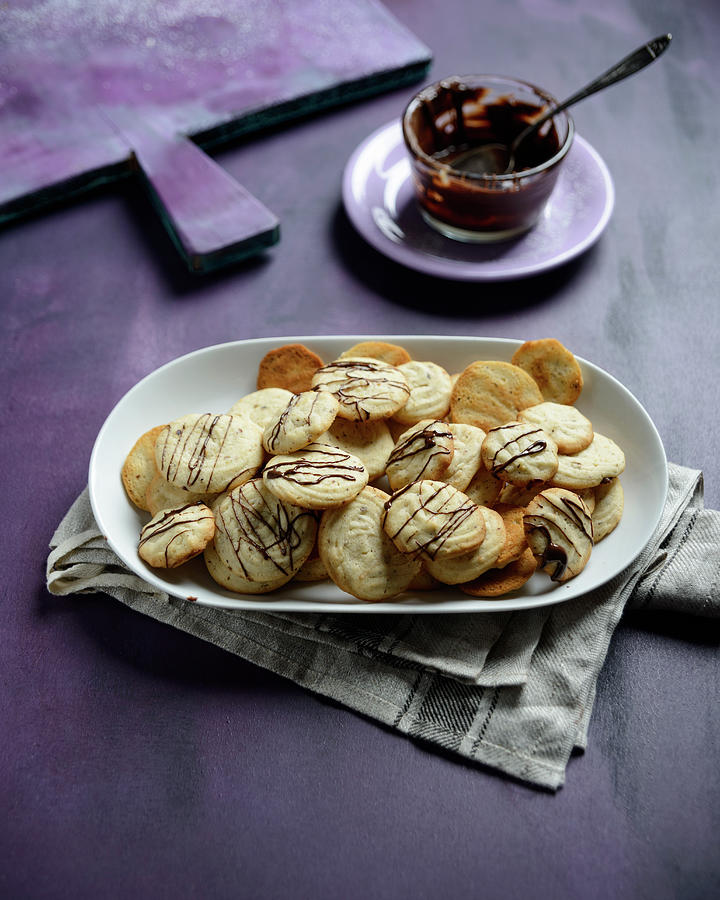Vegan Stacciatella Piped Biscuits Decorated With Chocolate Photograph by Kati Neudert