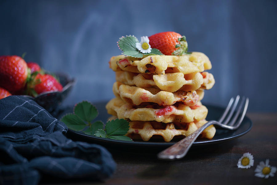 Vegan Strawberry And Vanilla Waffles Photograph by Kati Neudert