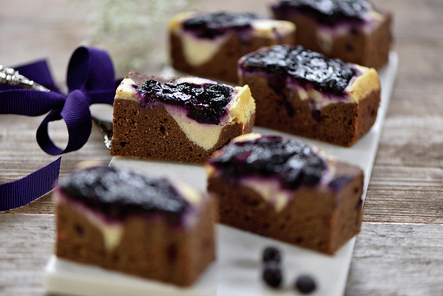 Vegan Sweet Potato And Cheesecake Brownies With Blueberries Photograph by B.b.s Bakery