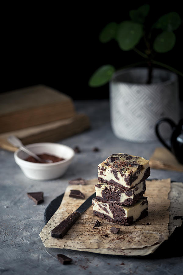 Vegan Tofu Cheesecake Brownie Cake. Photograph by Malgorzata Laniak