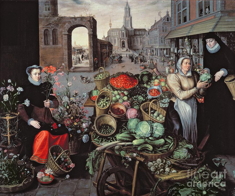 Vegetable And Flower Market Painting by Arnout De Muyser