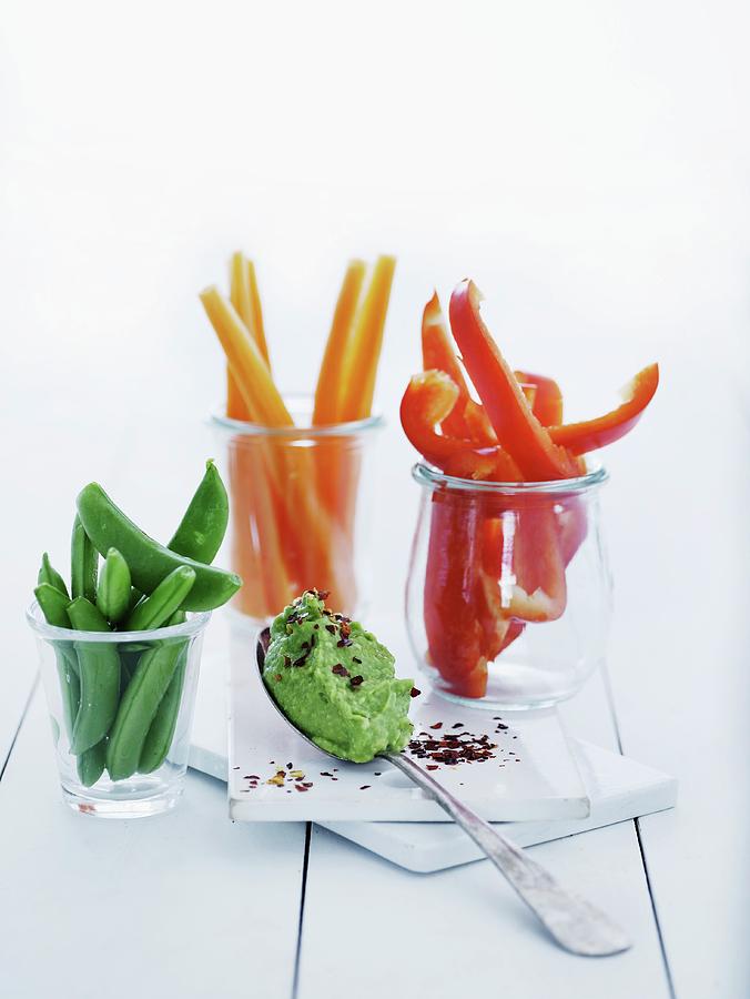 Vegetable Crudits With A Pea And Chilli Dip Photograph by Mikkel Adsbl