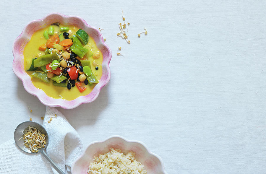 Vegetable Curry With Sprouts And Rice Photograph by Andreas Thumm