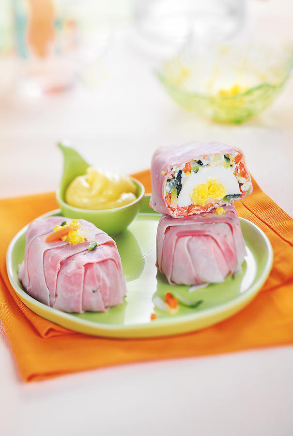 Vegetable Macedoine Aspic With A Hard-boiled Egg Wrapped In Ham Photograph by Scuiz In