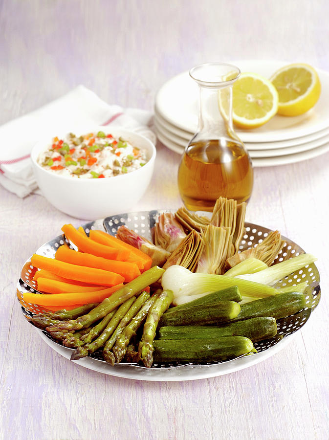 Vegetable Platter With A Yoghurt Dip Photograph by Franco Pizzochero