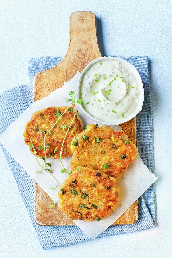 Vegetable Rosti With Herb Dip Photograph by Stephanie Gayer