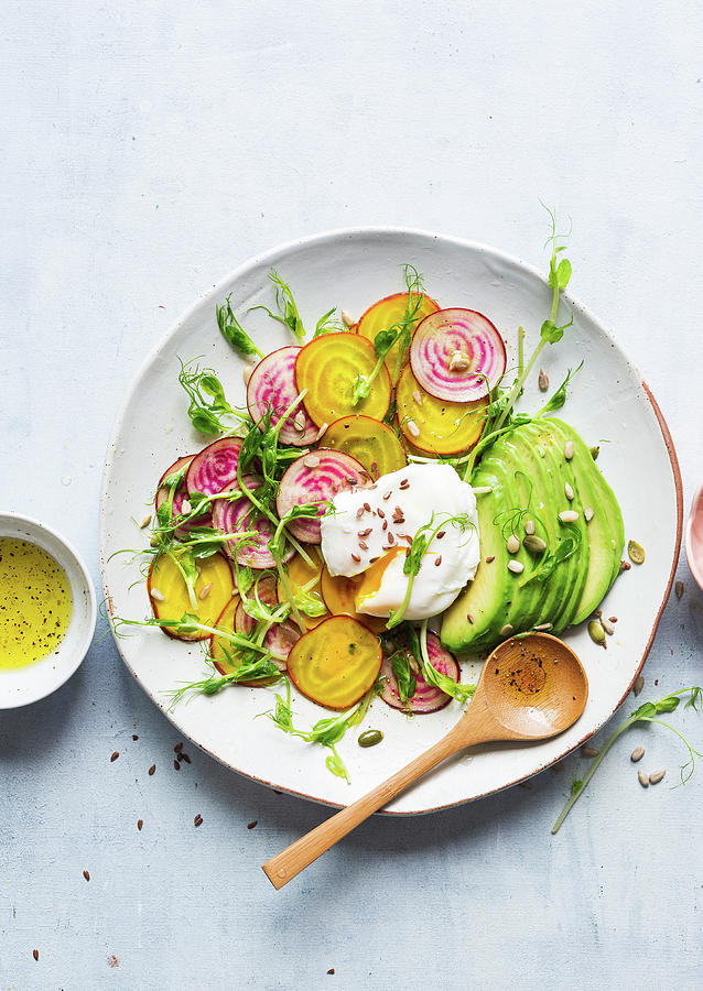Vegetable Salad With Avocado And Eggs Benedict Photograph by Ira Leoni