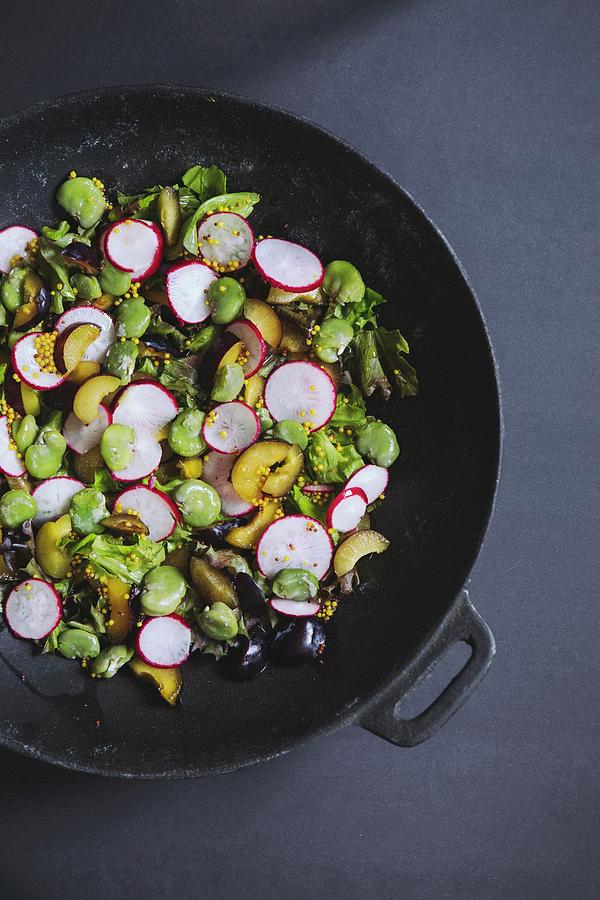 Vegetable Salad With Broad Beans, Radishes, Plums And A Mustard Vinaigrette Photograph by Karolina Kosowicz